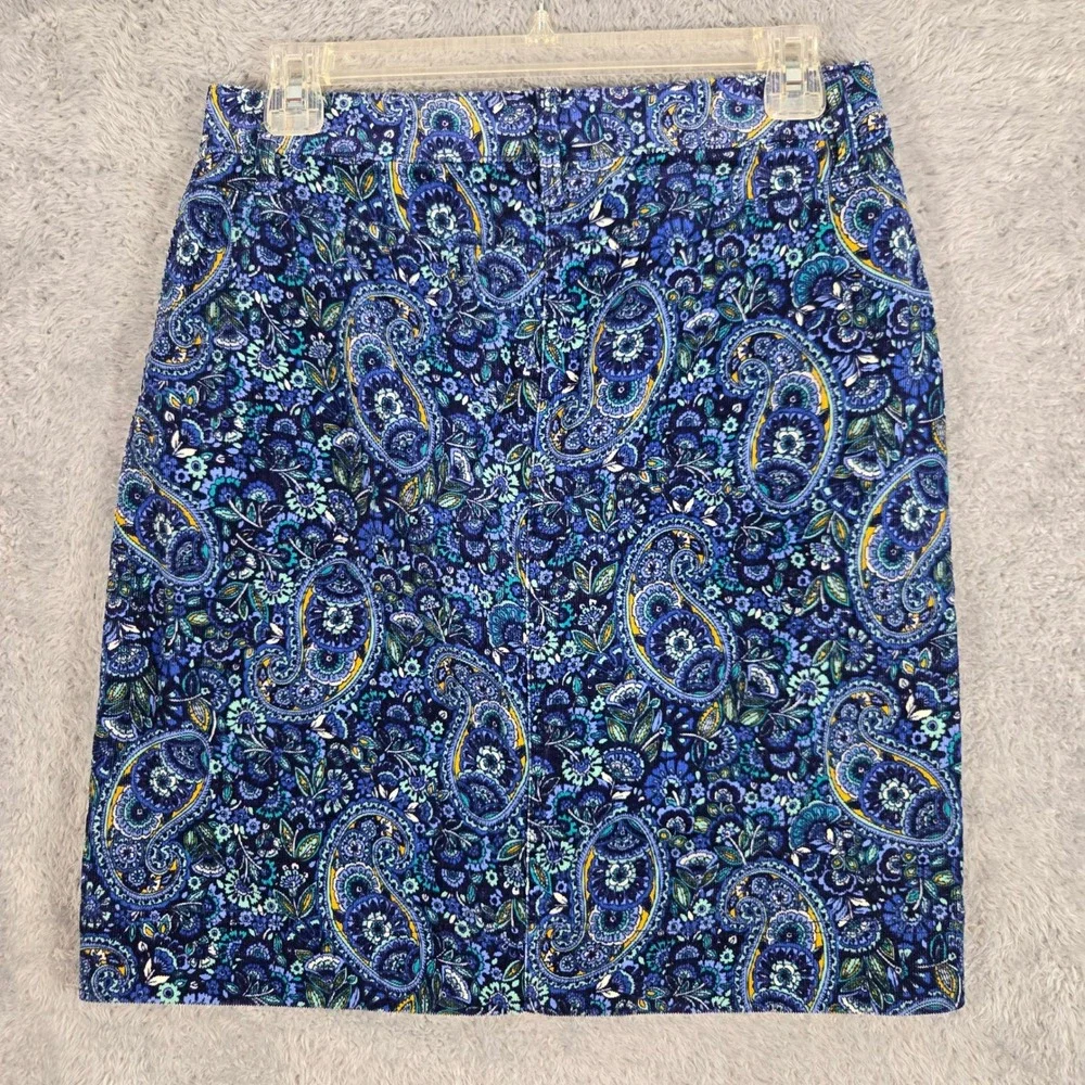 Talbots Petites Blue Paisley Corduroy Mini Skirt Womens 2P Cotton Blend